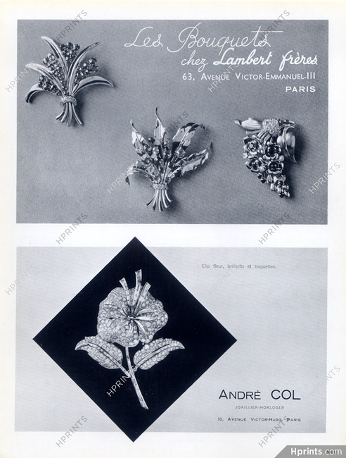 Lambert & André Col 1939 Broches "Les Bouquets" Clip fleur