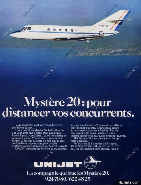Unijet (Airline) 1972 Marcel Dassault Mystere 20 Airplane
