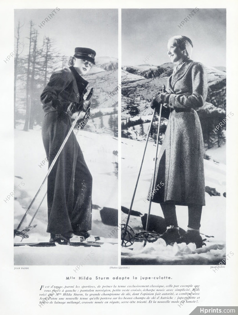 Jean Patou (Couture) 1935 Hilda Sturm, skiing, divided skirt