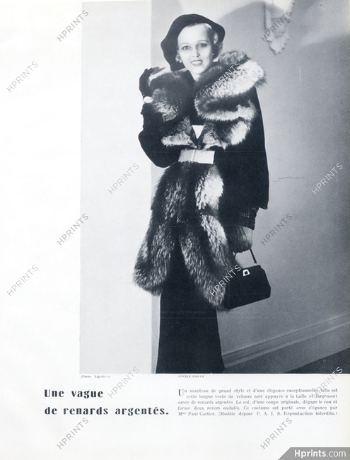 Lucile Paray (Couture) 1935 Mrs Paul Cartier, Fur Coat, Photo Boris Lipnitzki