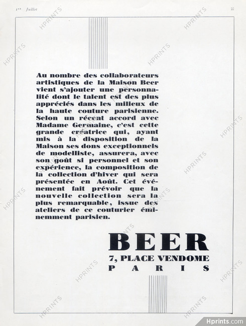 Beer (Couture) 1927 Madame Germaine (New designer)