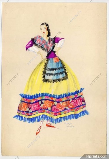 Freddy Wittop 1930s, original costume design, gouache