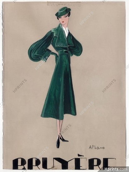 Bruyère 1930s, "Albano" Original fashion drawing, gouache