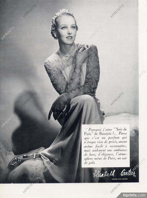 Bourjois (Perfumes) 1938 Autograph Elisabeth Cartier, Soir de Paris