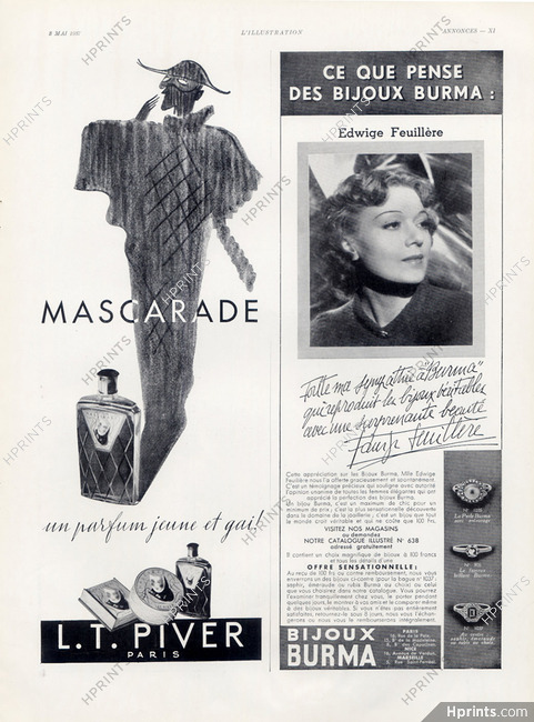Piver L.T. (Perfumes) 1937 "Mascarade", Edwige Feuillère, Burma