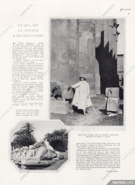 Ce qu'a dit le sphinx à Mlle Cécile Sorel, 1924 - Temple de Karnac, Egypt, Text by Cécile Sorel