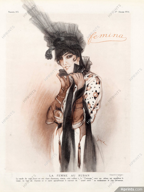 Sohek 1914 "La femme au ruban" Coiffure à la "Fontange" Ribbon Hat