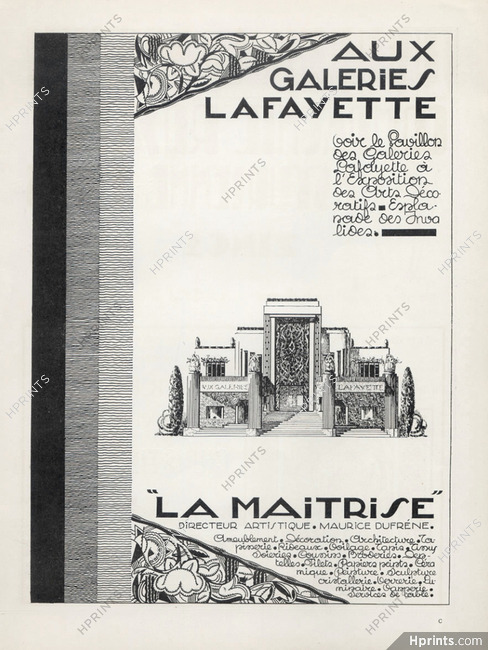 Galeries Lafayette 1925 La Maitrise, Decorative arts, Maurice Dufrène