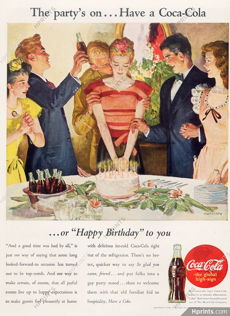 Coca-Cola 1945 Happy Birthday, The party's on, Gustavson