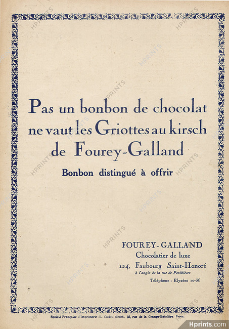 Fourey-Galland (Chocolates) 1922