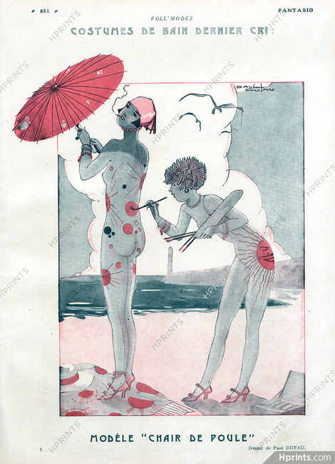 Paul Dufau 1925 Swimwear body-painting, Modèle de Maillot de Bain "Chair de Poule"