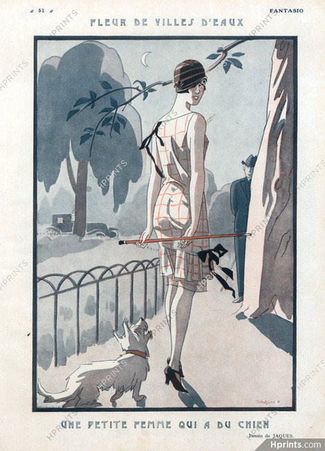 Jaques 1925 "Une petite femme qui a du chien", Elegant Parisienne, Fox Terrier