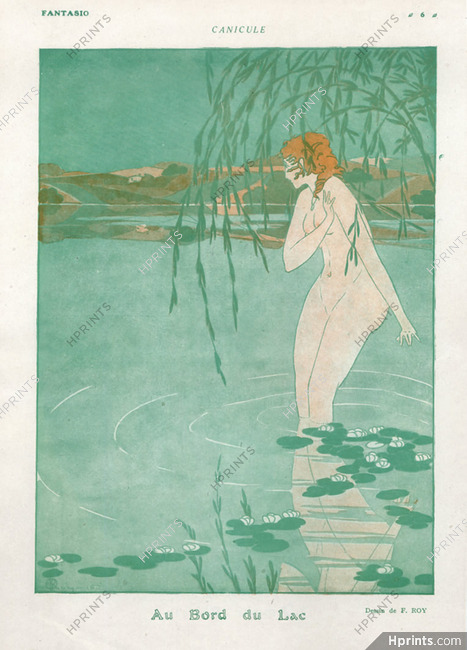 F. Roy 1916 ''Au bord du Lac'' Canicule, Bathing Beauty nude