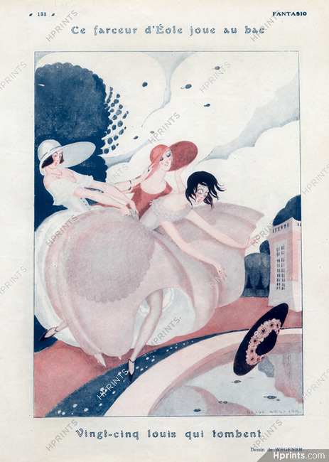 Ce farceur d'Éole joue au bac, 1922 - Gerda Wegener Woman's hat falls in the water