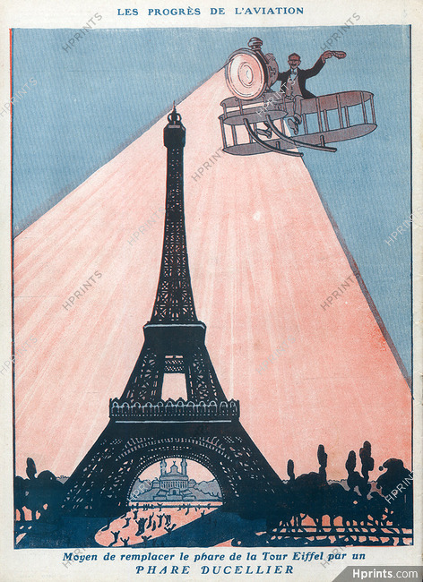 Phare Ducellier (Headlamps) 1909 "Les Progrès de l'Aviation", Eiffel Tower