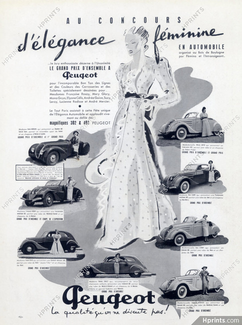 Peugeot (Cars) 1937 "Concours d'élégance automobile" Françoise Rosay, Suzy Leroy, Mona Goya...