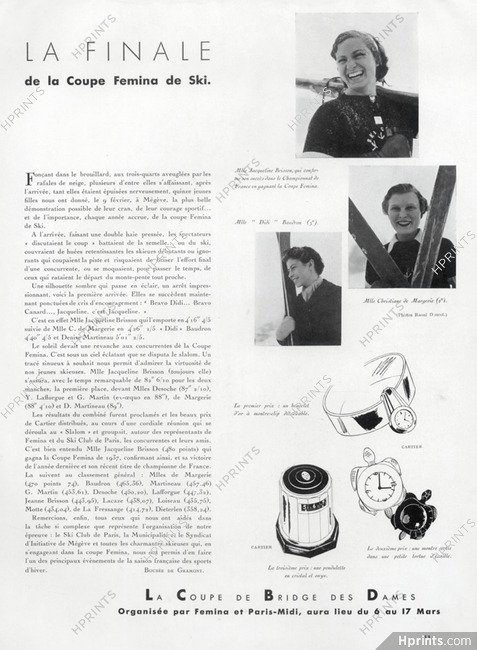 Cartier (Watches) 1937 "La coupe Fémina de Ski" Jacqueline Brisson, Christiane de Margerie, Mlle Baudron