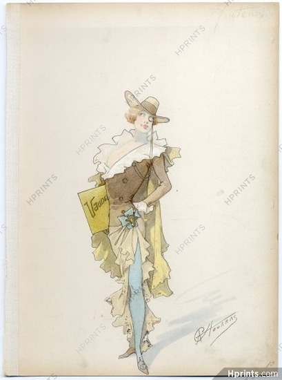 Alfred CHOUBRAC 1890 Costume Design, Author, Writer, Theatre du Vaudeville, Gouache