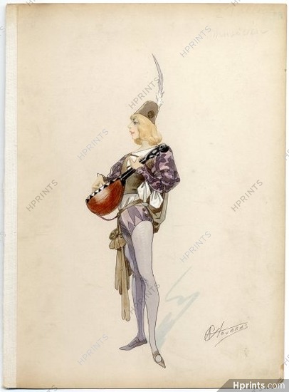 Alfred CHOUBRAC 1896 Costume Design ''Les Amoureux de Venise'' Gouache, Musician, Florentin
