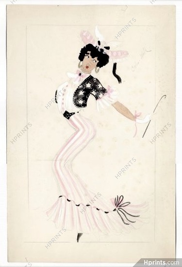 Jenny Carré 1930s "Cake-Walk", Original costume design, gouache
