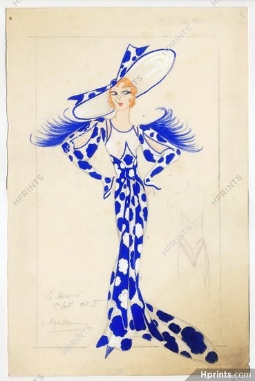 Jenny Carré 1934 Elegant Parisienne, "La Commère", Original costume design