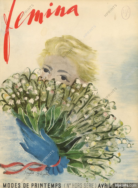 Janine Gréjaville 1949 Femina Original Cover, Lily of the Valley Flower