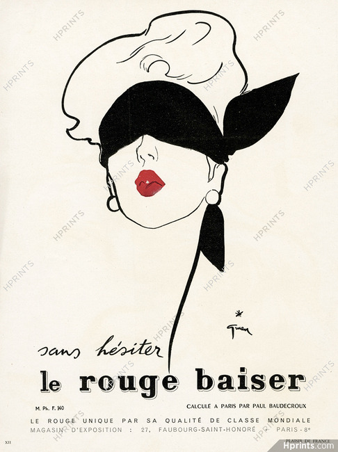 Rouge Baiser (Cosmetics) 1950 René Gruau (Scarf B)