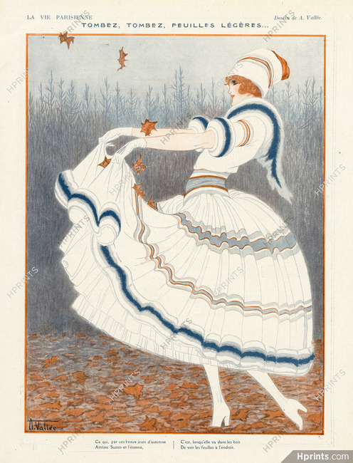 Armand Vallée 1920 "Tombez, tombez, feuilles légères" Autumn Elegant Parisienne, Fashion Dress