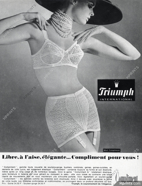 1965 Triumph lingerie bra woman big hat photo German vintage print ad