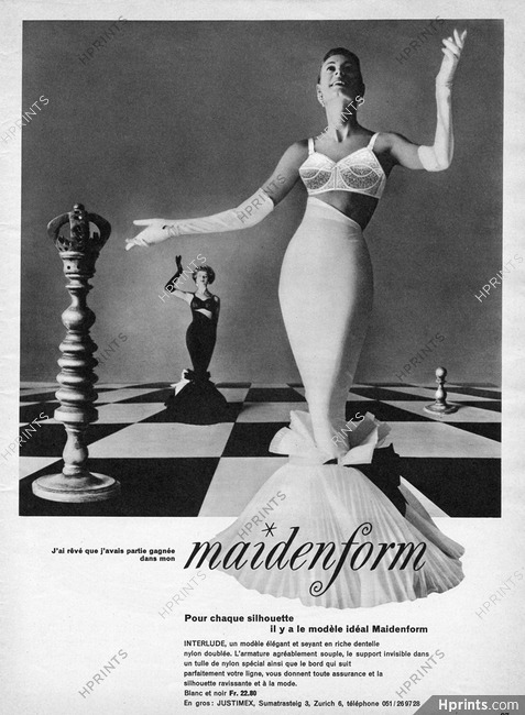Maidenform 1962 Chess game, Jeu d'échecs, Brassiere