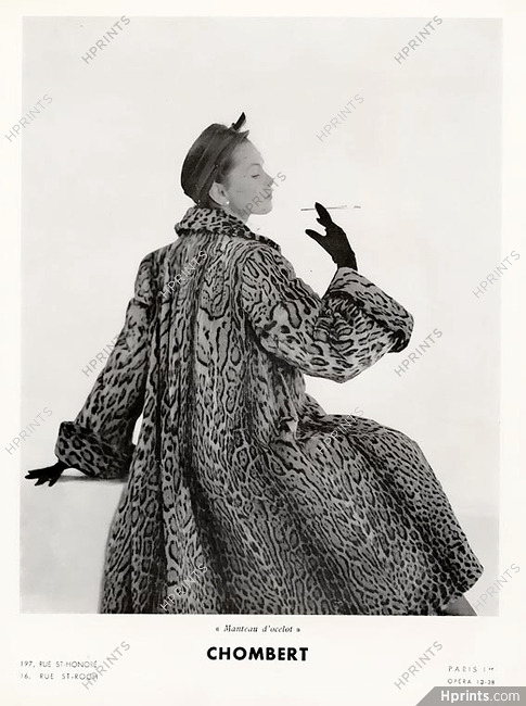 Chombert 1950 Manteau d'Ocelot, Fur Coat, Cigarette Holder