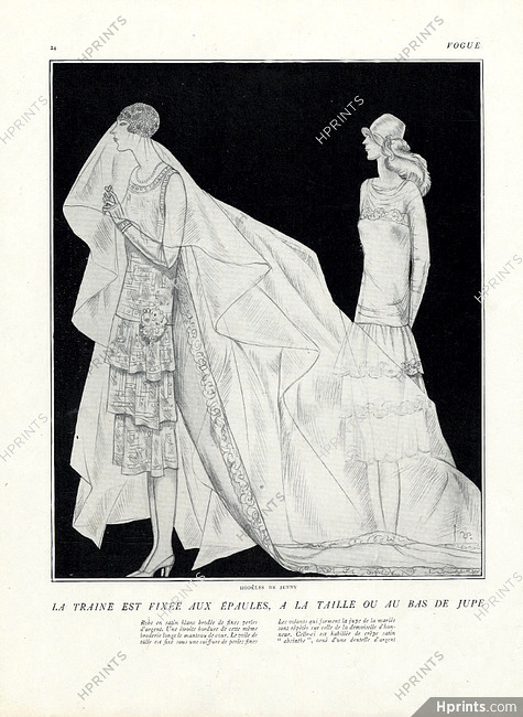 Jenny 1926 Satin blanc, perles d'argent, Coiffure de perles, Wedding Dress, Georges Lepape