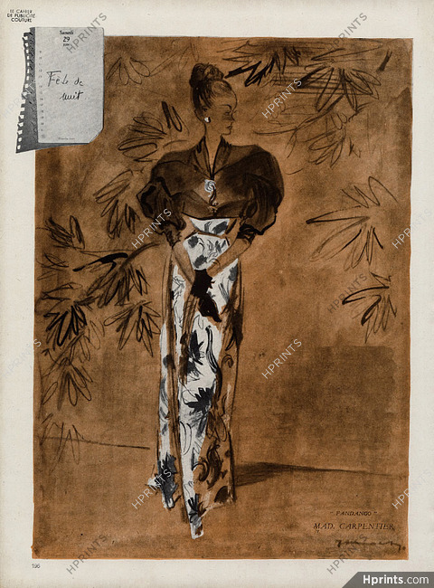 Mad Carpentier 1946 Demachy, Evening Gown, Fashion Illustration