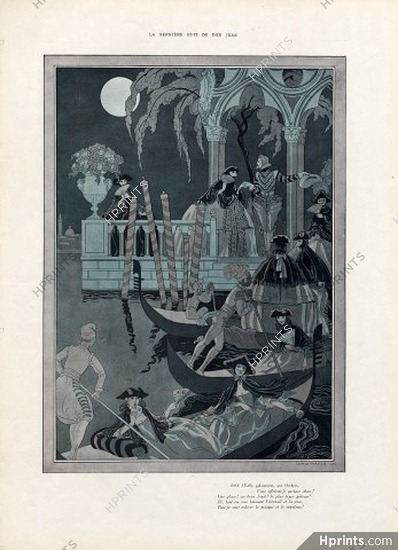 George Barbier 1921 "La dernière nuit de Don Juan" Don Juan Masquerade Ball, Venice, Gondola