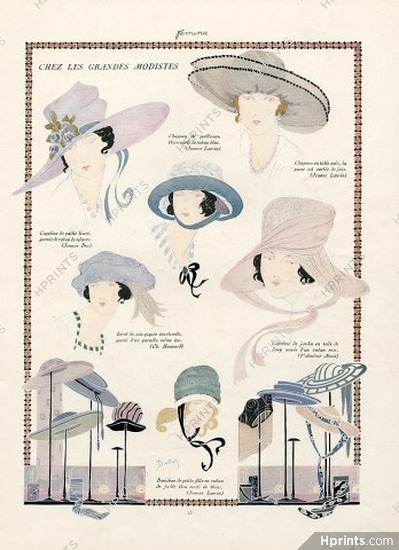 Dartey & Yvon Vidal 1918 3 Hats by Lanvin, Ch. Hennard, Valentine About, Jeanne Duc
