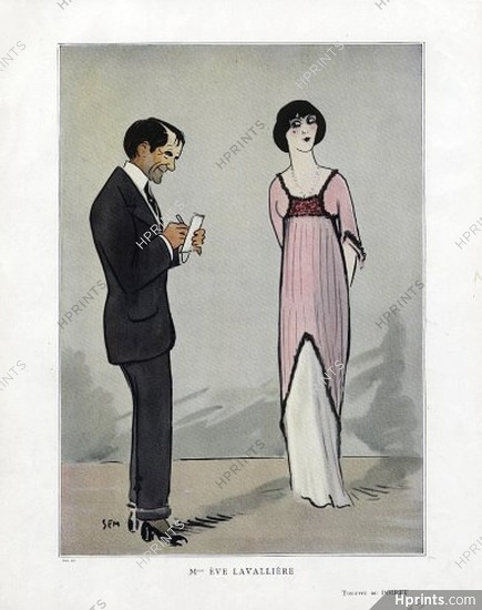 SEM 1910 Mlle Eve Lavallière Caricature, Evening Gown by Paul Poiret
