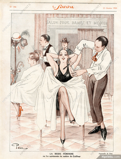 Pem 1924 Les Agréments du Métier de Coiffeur, hairstylist shaving underarms