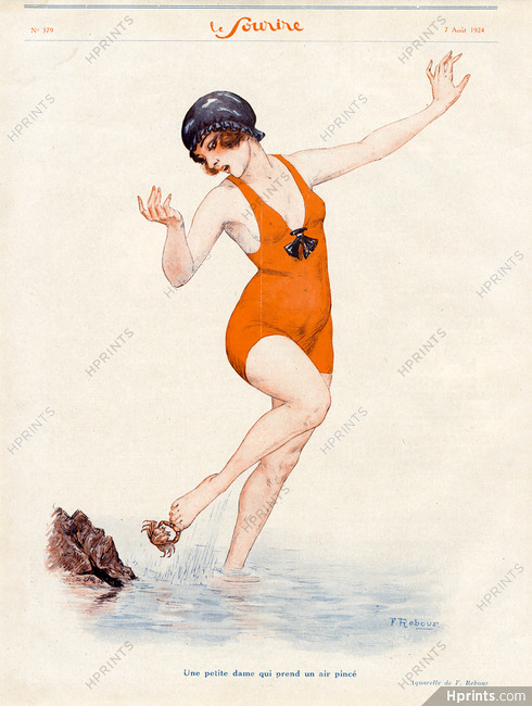 F. Rebour 1924 Bathing beauty pinched by a crab