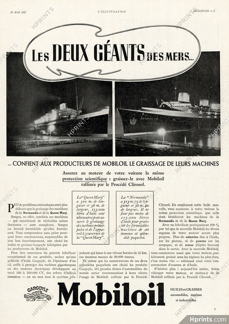 Mobiloil 1937 Queen Mary & Le Normandie
