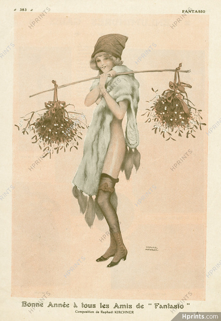 Raphaël Kirchner 1912 ''Bonne année à tous les amis de Fantasio'' Stockings
