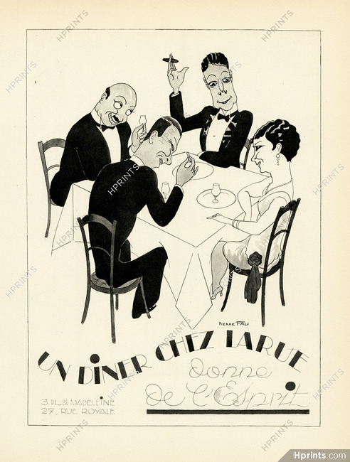 Restaurant Larue 1928 Lithograph PAN Paul Poiret, Pierre Fau Caricature