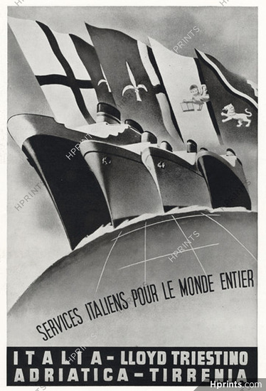 Italia - Lloyd Triestino 1939 Italian transatlantic liners, poster art