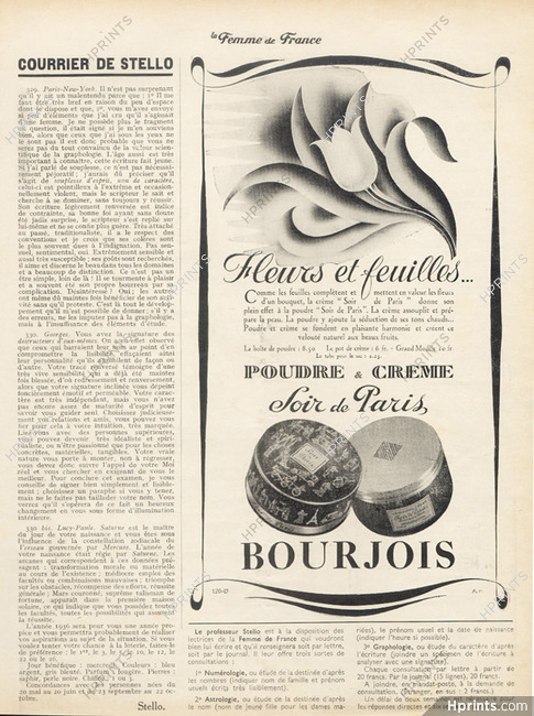 Bourjois (Cosmetics) 1936 "Fleurs & Feuilles" Powder, Soir de Paris