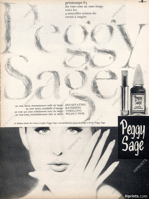 Peggy Sage (Cosmetics) 1963 lipstick, nail polish, Photo Moisdon
