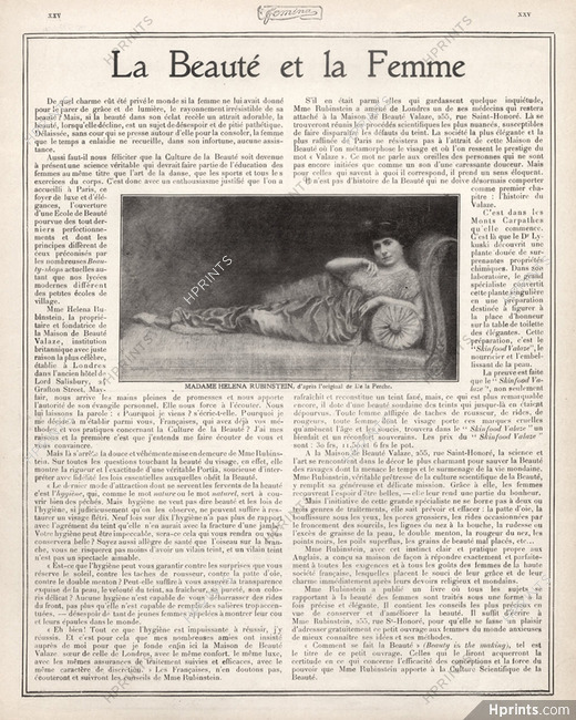 La Beauté et la Femme, 1912 - Mrs Helena Rubinstein (Photo) Article