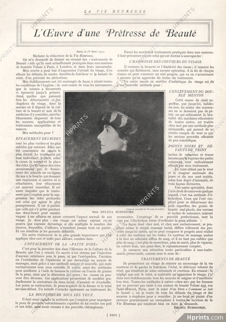 L'Oeuvre d'une Prêtresse de Beauté, 1913 - Mrs Helena Rubinstein (Photo) Photo Groppe, Texte par Helena Rubinstein