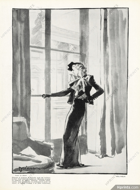 Molyneux 1934 Etienne Drian Fashion Illustration Evening Gown