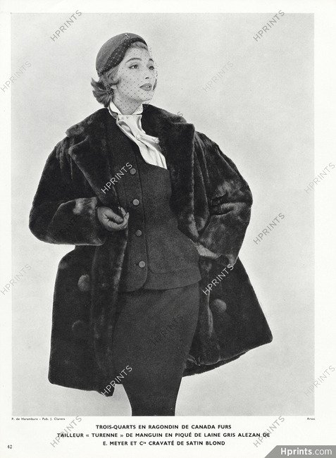 Lucile Manguin 1954 Tailleur, Canada Furs (ragondin), E. Meyer & Cie, Photo Arsac