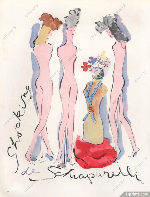 Schiaparelli (Perfumes) 1946 Marcel Vertès, Nude, Nudity, Shocking