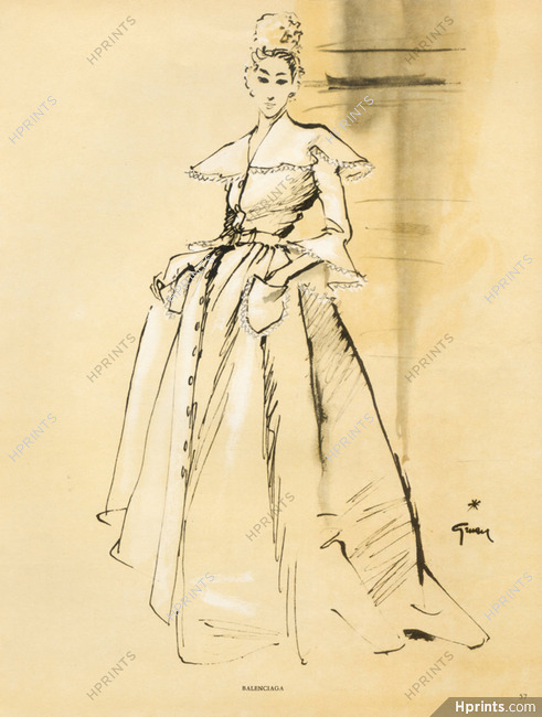 René Gruau 1945 Balenciaga, Evening Gown